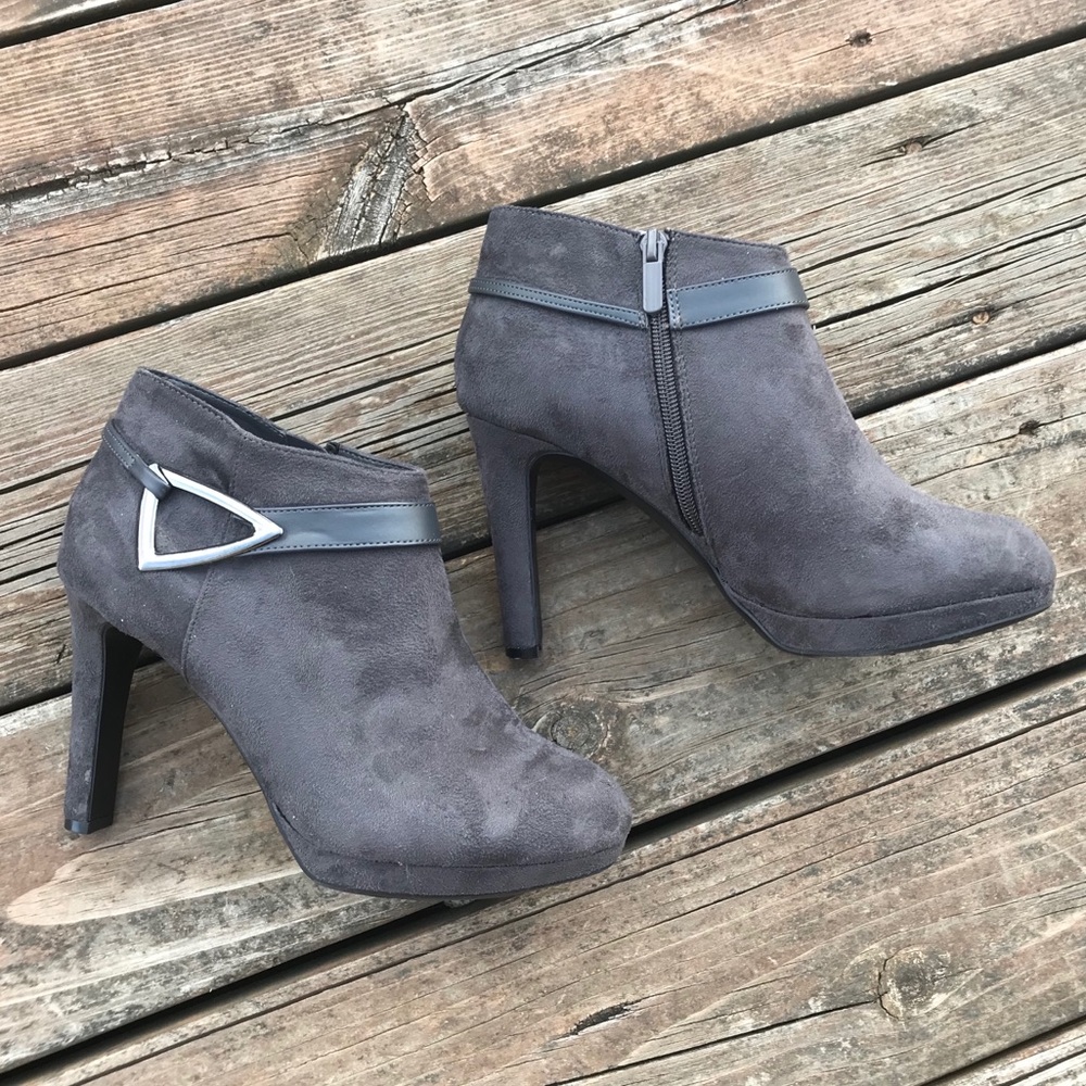 “Tooties” Gray Faux Suede Ankle Boots